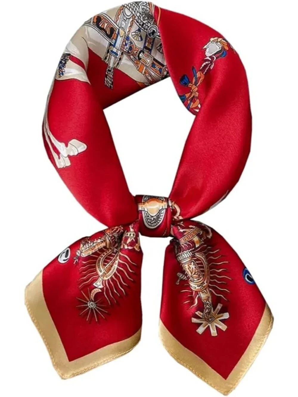 Women's Horse Red Mulberry Square Scarf for Hair Digital Printed Headscarf Silk